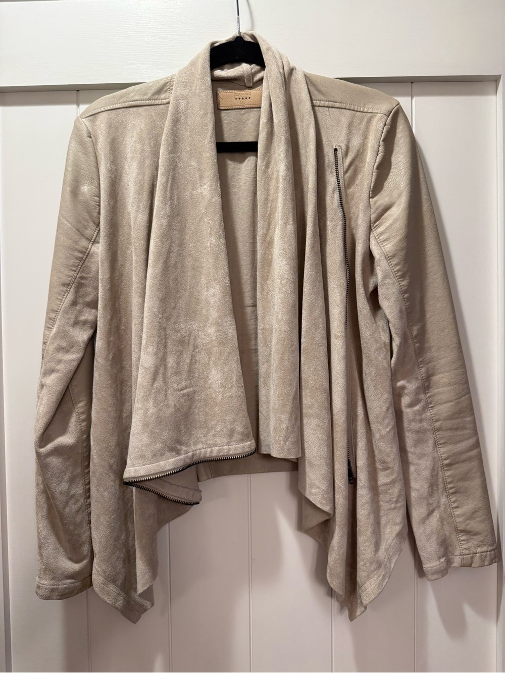 Blank NYC Light Taupe Draped Leather Jacket